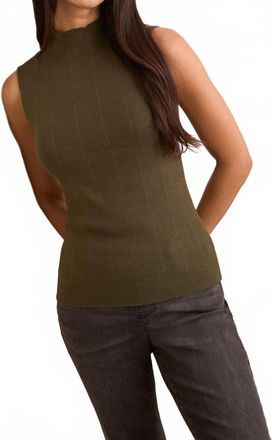 Tribal Textured Sleeveless Mock Neck Top In Ivy