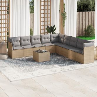 vidaXL Juego De Sof&aacute;s Jard&iacute;n Con Cojines Beige 10 Pzas Rat&aacute;n Sint&eacute;tico Vidaxl