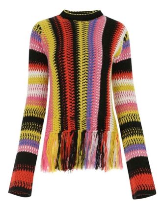 Chloé Multicoloured Fringe Stripe Macrame Sweater Size XS