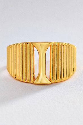 Luv AJ Initial Ridged Signet Ring