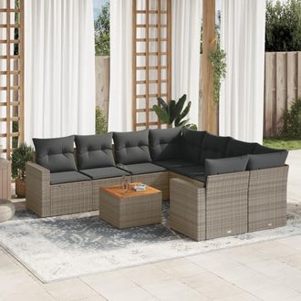 vidaXL Set De Muebles De Jard&iacute;n 9 Pzas Y Cojines Rat&aacute;n Sint&eacute;tico Gris Vidaxl