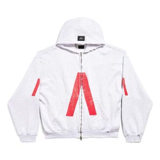 Balenciaga Music Archive Series Connected Zip Up Medium Fit Hoodie Light Grey Red 744457TQVA61561