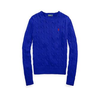 Polo Ralph Lauren Blauwe Gebreide Vest met Pony Logo - Dames - Ronde hals truien - Blauw - XS - Katoen - Truien & Vesten