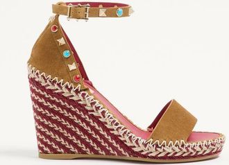 Valentino Garavani Sandalo Zeppa Rockstud Double In Crosta Con Pietre Cabochon 105Mm Donna HAVANA BEIGE 35