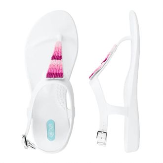 Oka-B Women Bri-Beaded Tri Strap Sandal In Salt/fuchsia