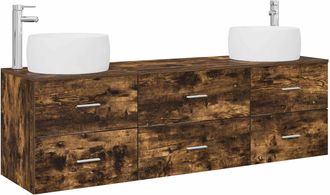 vidaXL Juego De Muebles De Ba&ntilde;o 3 Uds. Roble Ahumado Vidaxl