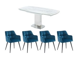 Vente-Unique Conjunto mesa TALICIA + 4 sillas PEGA - Blanco y azul