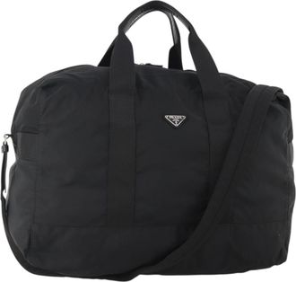Prada Boston Tessuto Black Nylon Handbag (Pre-Owned)
