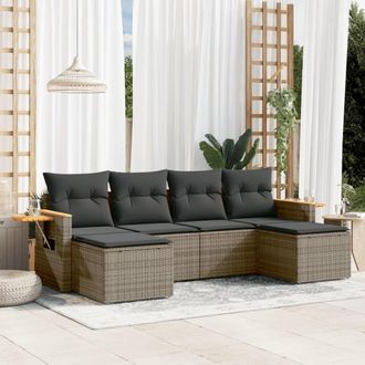 vidaXL Set De Muebles De Jard&iacute;n 6 Pzas Y Cojines Rat&aacute;n Sint&eacute;tico Gris Vidaxl