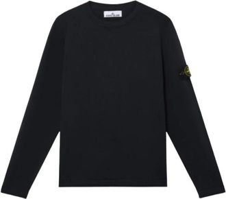 Stone Island Sweatshirts, male, Blue, Size: L Black Crewneck Knit Jumper
