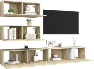 Berkfield Home Modern 4 Piece TV Cabinet Set Sonoma Oak Engineered Wood in Light Brown
