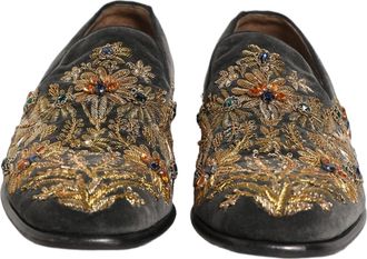 Dolce & Gabbana Mens Black Velvet Embellished Dress Loafers Shoes Leather