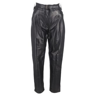 Alberta Ferretti Belted Accent Tapered Pants in Black Leather
