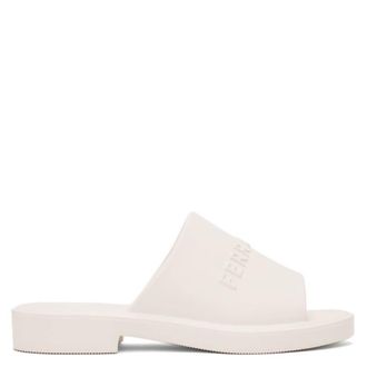Ferragamo Mens White Logo-Embossed Slip-On Sandals, Size 8