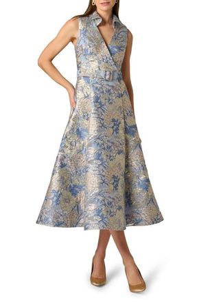 Aidan Mattox Floral Jacquard Midi Dress in Blue Multi at Nordstrom, Size 16
