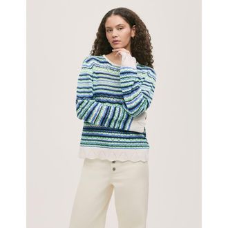 Finery Audrenia Striped Crochet Sweater in Blue Stripe at Nordstrom, Size 18