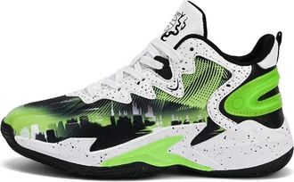 Generic Mens High Top Basketball Shoes are Anti Slip Wear-Resistant Cushioned Breathable Fashionable Sports Training Boots Walking Shoes(Green,3.5 UK)