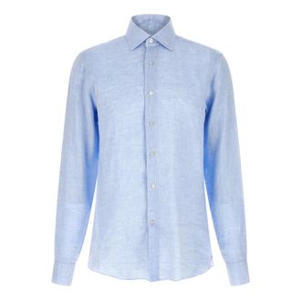 Borriello Licht Linnen Shirt met Handstiksels - Heren - Zakelijke Overhemden - Blauw - 4XL - Linnen - Overhemden