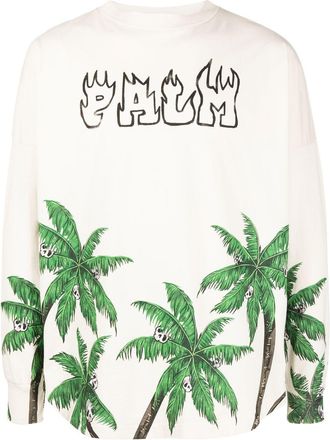 Palm Angels palm-print cotton sweatshirt - men - Cotton/Polyester - M - White