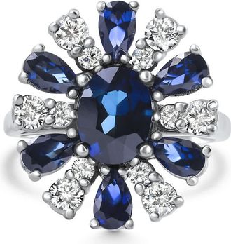 Pompeii3 3.80Ct Nicole Blue Sapphire Diamond Ring 14k White Gold Lab Grown Size: 5.5