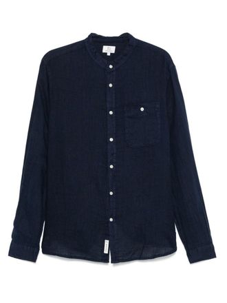 Woolrich Linen Shirt In Navy Blue