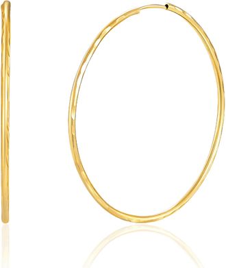 MAX + STONE 14k Yellow Gold Side Diamond Cut Round Endless Hoop Earrings 30mm