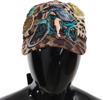 Dolce & Gabbana Womens Brown Leopard Sequin Sicily Applique Baseball Hat Cotton