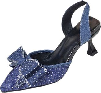 Generic Summer Pumps for Women UK with Skirt High Heels Summer Pointed Heel Hollow Baotou Sandals Red Low Heel Shoes for Women (Blue, 36)