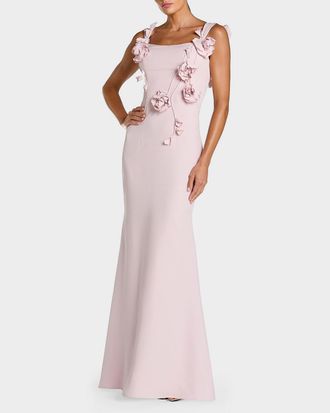 Mac Duggal Floral-Appliqu&eacute; Square-Neck Column Gown