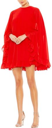 Mac Duggal High Neck Ruffle Hem Cape Mini Dress