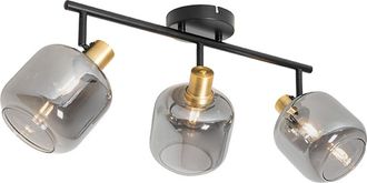 QAZQA Moderno Foco De Techo Negro Con Cristal Ahumado Oblongo 3 Luces - Zuzanna Vidrio /acero Alargada Adecuado Para Led Max. 3 X 25 Watt - Qazqa