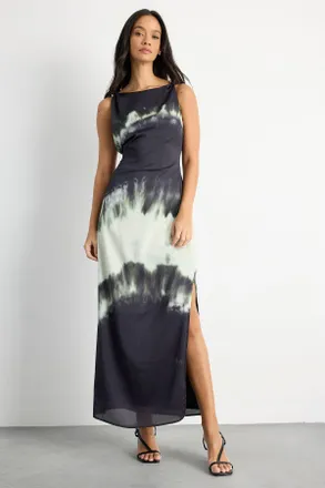 Warehouse Womens Knot Shoulder Ombre Print Maxi Slip Dress - Multicolour - Size 18 UK