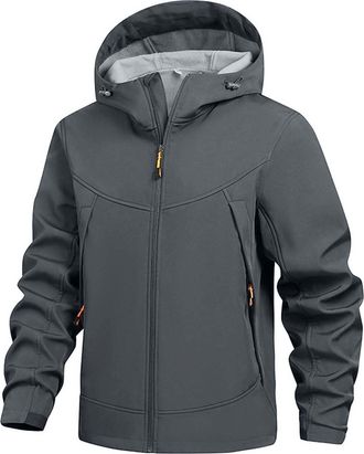 Generic Mens Winter Softshell Jacket Outdoor Windproof Water Proofing Fleece-Lined Warm Coat Functional Jacket Breathable with Hood Outdoor Jacket For Hiking 