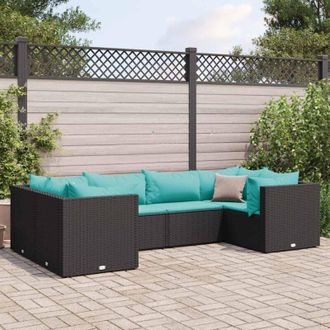 vidaXL Set Muebles De Jard&iacute;n 6 Piezas Y Cojines Rat&aacute;n Sint&eacute;tico Negro Vidaxl