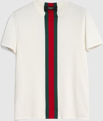 Gucci Knit Cotton T-shirt With Web Intarsia, Size XXXL, White