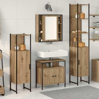 vidaXL Vidaxl - Juego De Gabinetes De Ba&ntilde;o Con Estante 4 Pcs Roble Artisan