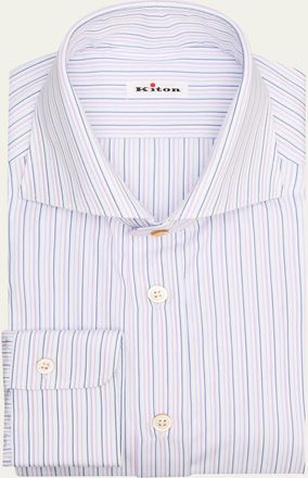 Kiton Mens Spread Collar Multi-Stripe Cotton Dress Shirt