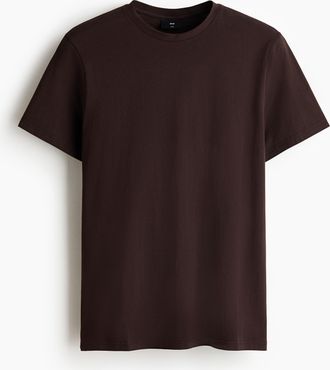 H&M T-Shirt aus Pima-Baumwolle Slim Fit - Dunkelbraun
