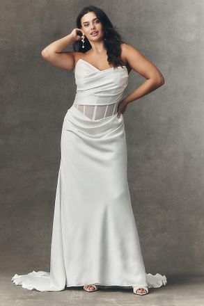 Watters Sonya Strapless Sheer Satin Column Wedding Gown