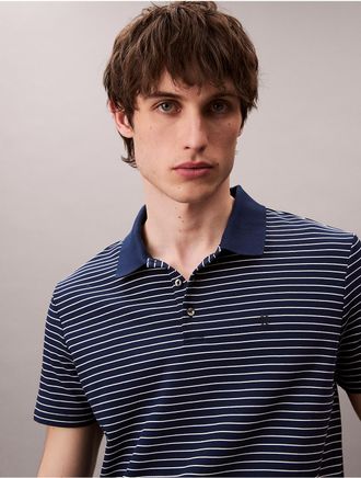 Calvin Klein Mens Cotton Blend Stripe Classic Polo Shirt - Blue - XL