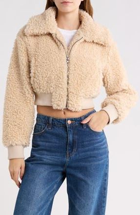 Vigoss High Pile Fleece Crop Jacket in Creme at Nordstrom Rack, Size X-Small