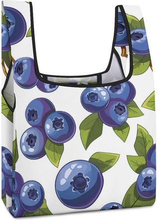Generic Blueberry Print Berry Shopping Bag Reusable Grocery Tote Bag Foldable Handbag for Travel Picnic