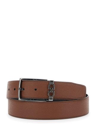 Ferragamo Brown Reversible Belt With Gancini Buckle In Leather Man