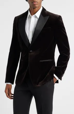 BOSS Hutson Cotton Velvet Dinner Jacket in Dark Brown at Nordstrom, Size 40Regular