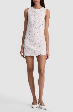 Alice & Olivia Clyde Eyelet Sleeveless Denim Shift Minidress in Off White at Nordstrom, Size 14