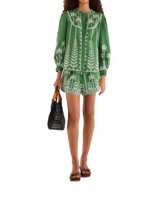 Farm Rio Bicolor Cross Stich Embroidery Blouse In Green