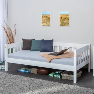 Dmora Dmora Canap&eacute;-lit Simple, En Pin Massif Blanc, 98x205x63 Cm, Sommier &Agrave; Lattes Inclus