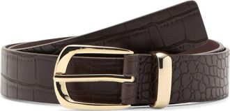 Mango Croc Embossed Faux Leather Belt in Brown at Nordstrom, Size Medium