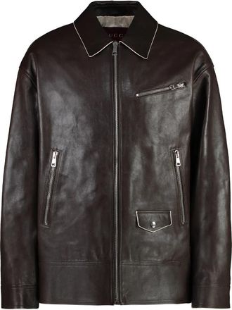 Gucci Kalfsleren Jas - Heren - Leren en Su&egrave;de Jassen - Bruin - L - Leer - Jassen