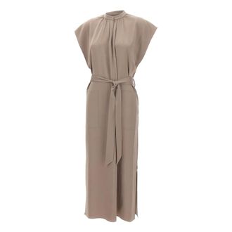 Filippa K Midi Dresses, female, Gray, Size: M Belted Stand Collar Dress